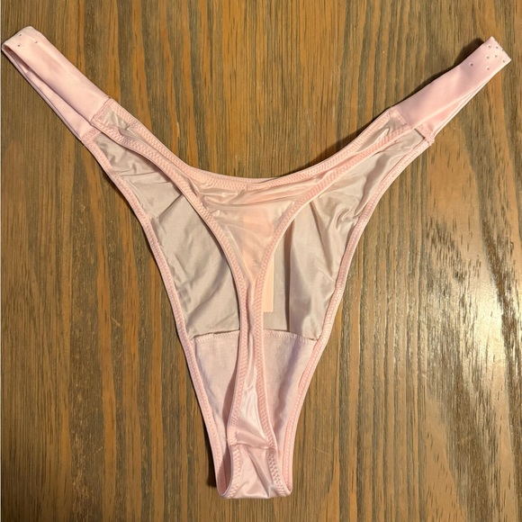 NWT Victoria's Secret Very Sexy Pink Satin Bling Rhinestone Shine Strap Thong XL - Picture 2 of 6